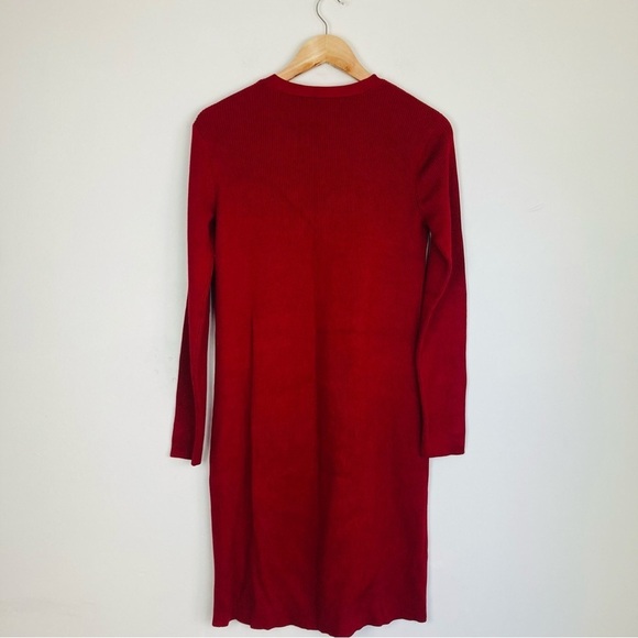 Lauren Ralph Lauren red silk button front ribbed sweater dress. Size S - Picture 3 of 3